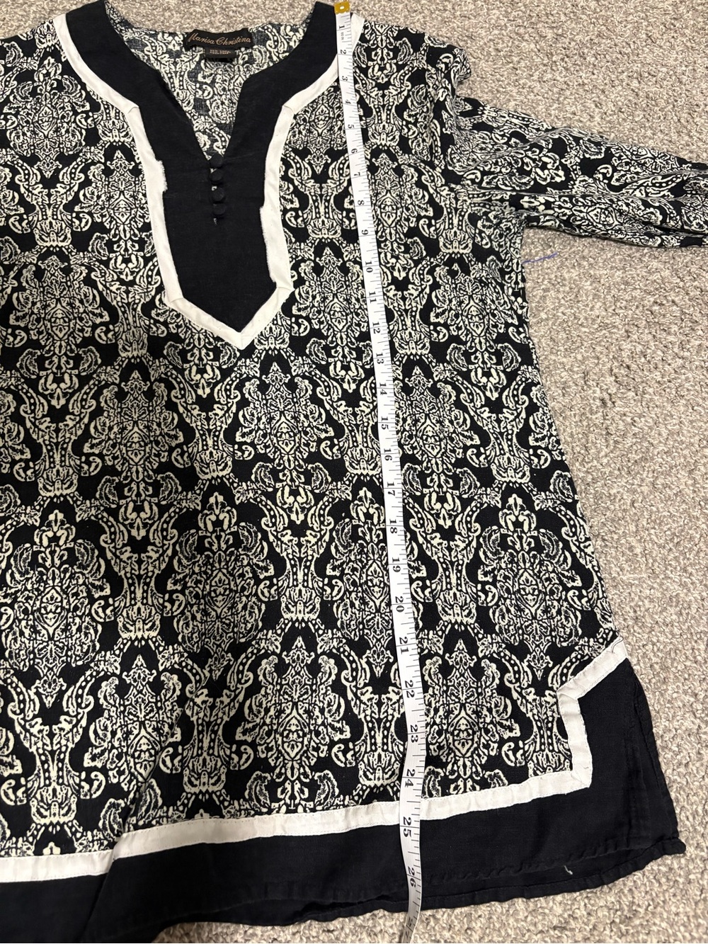 Marisa Christina Linen Blend Black and Cream 3/4 Sleeve Tunic Top Size Medium - Picture 12 of 12